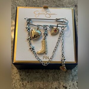 Jessica Simpson Silver and Gold Charm Brooch
